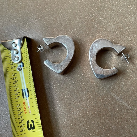 Heart ❤️ vintage 925 statement modernist earrings chunky geometric hoops - Picture 9 of 9